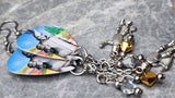 The Wizard of Oz Tin Man Guitar Pick Earrings with Tin Man Charms and Swarovski Crystal Dangles