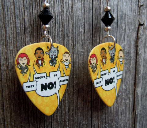 They Might Be Giants No! Guitar Pick Earrings with Black Swarovski Crystals