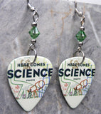They Might Be Giants Here Comes Science Guitar Pick Earrings with Green Swarovski Crystals