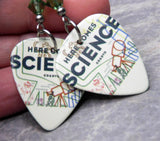 They Might Be Giants Here Comes Science Guitar Pick Earrings with Green Swarovski Crystals