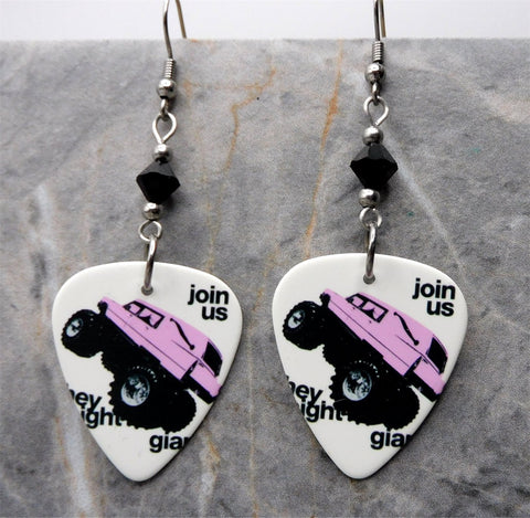 They Might Be Giants Join Us Guitar Pick Earrings with Black Swarovski Crystals