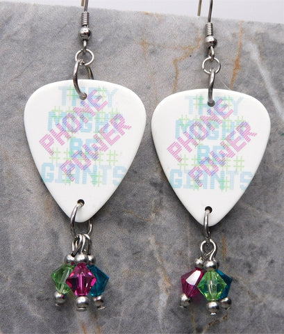 They Might Be Giants Phone Power Guitar Pick Earrings with Swarovski Crystal Dangles