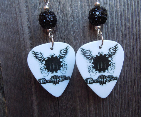 Three Days Grace Pain Guitar Pick Earrings with Black Pave Beads