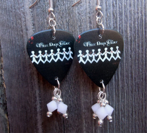 Three Days Grace One X Guitar Pick Earrings with White Swarovski Crystal Dangles