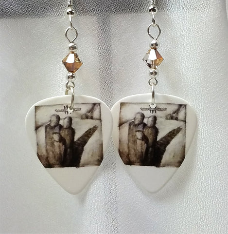 Three Days Grace Self Titled Album Guitar Pick Earrings with Brown and Clear Swarovski Crystals