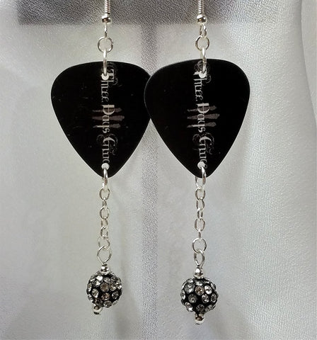 Three Days Grace Guitar Pick Earrings with Black and White Pave Bead Dangles