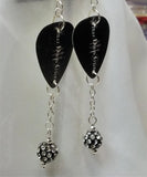 Three Days Grace Guitar Pick Earrings with Black and White Pave Bead Dangles