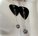 Three Days Grace Guitar Pick Earrings with Black and White Pave Bead Dangles
