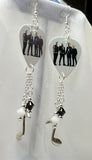 Three Days Grace Group Picture Guitar Pick Earrings with Charm and Swarovski Crystal Dangles