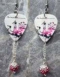 Three Days Grace Life Starts Now Guitar Pick Earrings with Pink Ombre Pave Bead Dangles