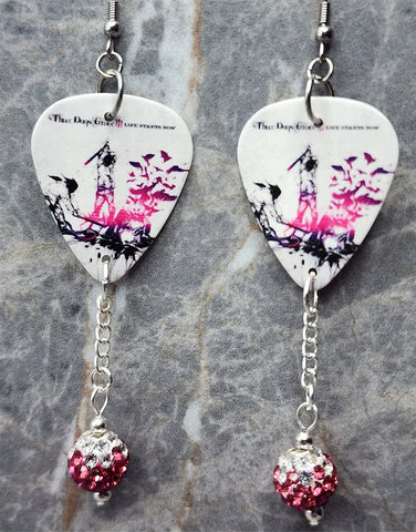 Three Days Grace Life Starts Now Guitar Pick Earrings with Pink Ombre Pave Bead Dangles