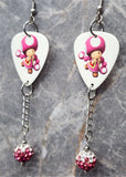 Mario Kart Toadette Guitar Pick Earrings with Pink Ombre Pave Bead Dangles