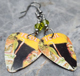 Tool Guitar Pick Earrings with Olivine Green Swarovski Crystals