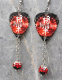 Trivium Shogun Guitar Pick Earrings with Red Ombre Pave Bead Dangles