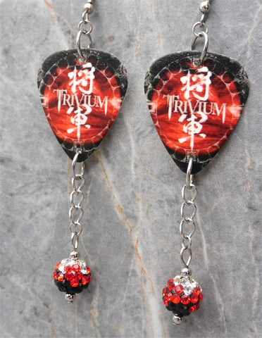 Trivium Shogun Guitar Pick Earrings with Red Ombre Pave Bead Dangles