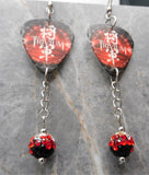 Trivium Shogun Guitar Pick Earrings with Red Ombre Pave Bead Dangles