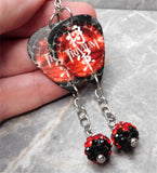 Trivium Shogun Guitar Pick Earrings with Red Ombre Pave Bead Dangles