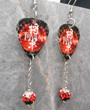 Trivium Shogun Guitar Pick Earrings with Red Ombre Pave Bead Dangles