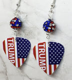 Trump American Flag Guitar Pick Earrings with American Flag Pave Beads