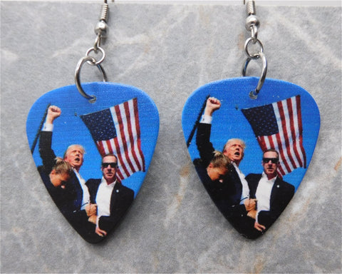 Trump During Assassination Attempt Guitar Pick Earrings