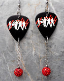 U2 How to Dismantle an Atomic Bomb Guitar Pick Earrings with Red Pave Bead Dangles