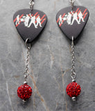 U2 How to Dismantle an Atomic Bomb Guitar Pick Earrings with Red Pave Bead Dangles