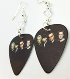 U2 Group Picture Guitar Pick Earrings with Clear Swarovski Crystals