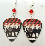 U2 How to Dismantle an Atomic Bomb Guitar Pick Earrings with Red Swarovski Crystals