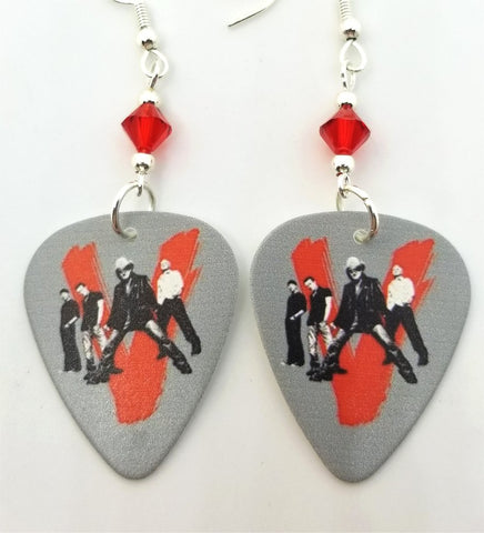 U2 Guitar Pick Earrings with Red Swarovski Crystals
