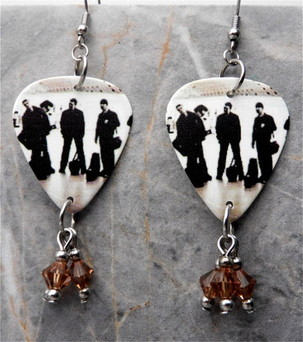 U2 All That You Can't Leave Behind Guitar Pick Earrings with Brown Swarovski Crystal Dangles