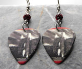 U2 The Unforgettable Fire Guitar Pick Earrings with Red Pave Beads