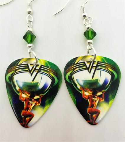 Van Halen 5150 Guitar Pick Earrings with Green Swarovski Crystals
