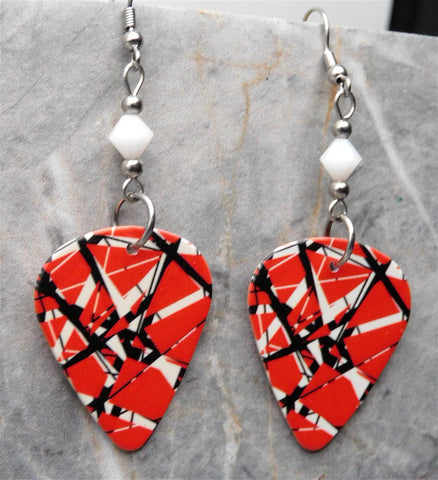 Eddie Van Halen Frankenstrat Guitar Pick Earrings with White Swarovski Crystals