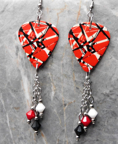 Eddie Van Halen Frankenstrat Guitar Pick Earrings with Swarovski Crystals Dangles