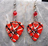 Eddie Van Halen Frankenstrat Guitar Pick Earrings with Red Swarovski Crystals