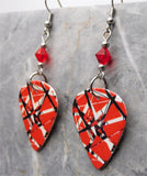 Eddie Van Halen Frankenstrat Guitar Pick Earrings with Red Swarovski Crystals