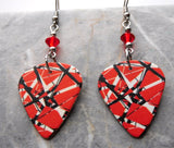 Eddie Van Halen Frankenstrat Guitar Pick Earrings with Red Swarovski Crystals