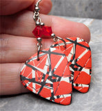 Eddie Van Halen Frankenstrat Guitar Pick Earrings with Red Swarovski Crystals