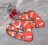 Eddie Van Halen Frankenstrat Guitar Pick Earrings with Red Swarovski Crystals