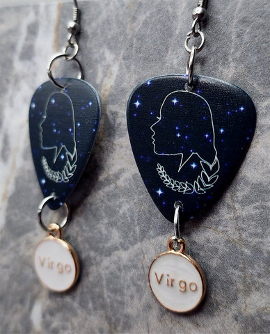 Horoscope Astrological Sign Virgo Guitar Pick Earrings with Virgo Charm Dangles