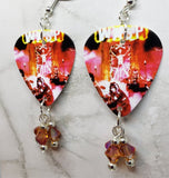 W.A.S.P. Guitar Pick Earrings with Astral Pink Swarovski Crystal Dangles