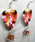 W.A.S.P. Guitar Pick Earrings with Astral Pink Swarovski Crystal Dangles