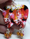 W.A.S.P. Guitar Pick Earrings with Astral Pink Swarovski Crystal Dangles