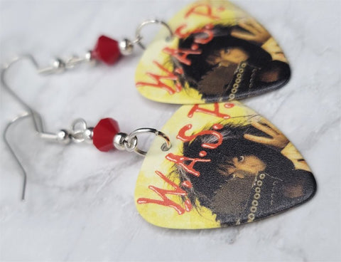 W.A.S.P. Guitar Pick Earrings with Opaque Red Swarovski Crystals