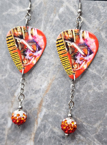 W.A.S.P. Helldorado Guitar Pick Earrings with Ombre Pave Bead Dangles