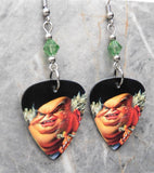 Warrant Guido Dirty Rotten Filthy Stinkin Rich Guitar Pick Earrings with Green Swarovski Crystals