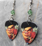 Warrant Guido Dirty Rotten Filthy Stinkin Rich Guitar Pick Earrings with Green Swarovski Crystals
