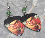 Warrant Guido Dirty Rotten Filthy Stinkin Rich Guitar Pick Earrings with Green Swarovski Crystals