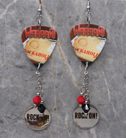 Warrant Rockaholic Guitar Pick Earrings with Rock On Stainless Steel Charm and Swarovski Crystal Dangles