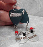 Warrant Rockaholic Guitar Pick Earrings with Rock On Stainless Steel Charm and Swarovski Crystal Dangles